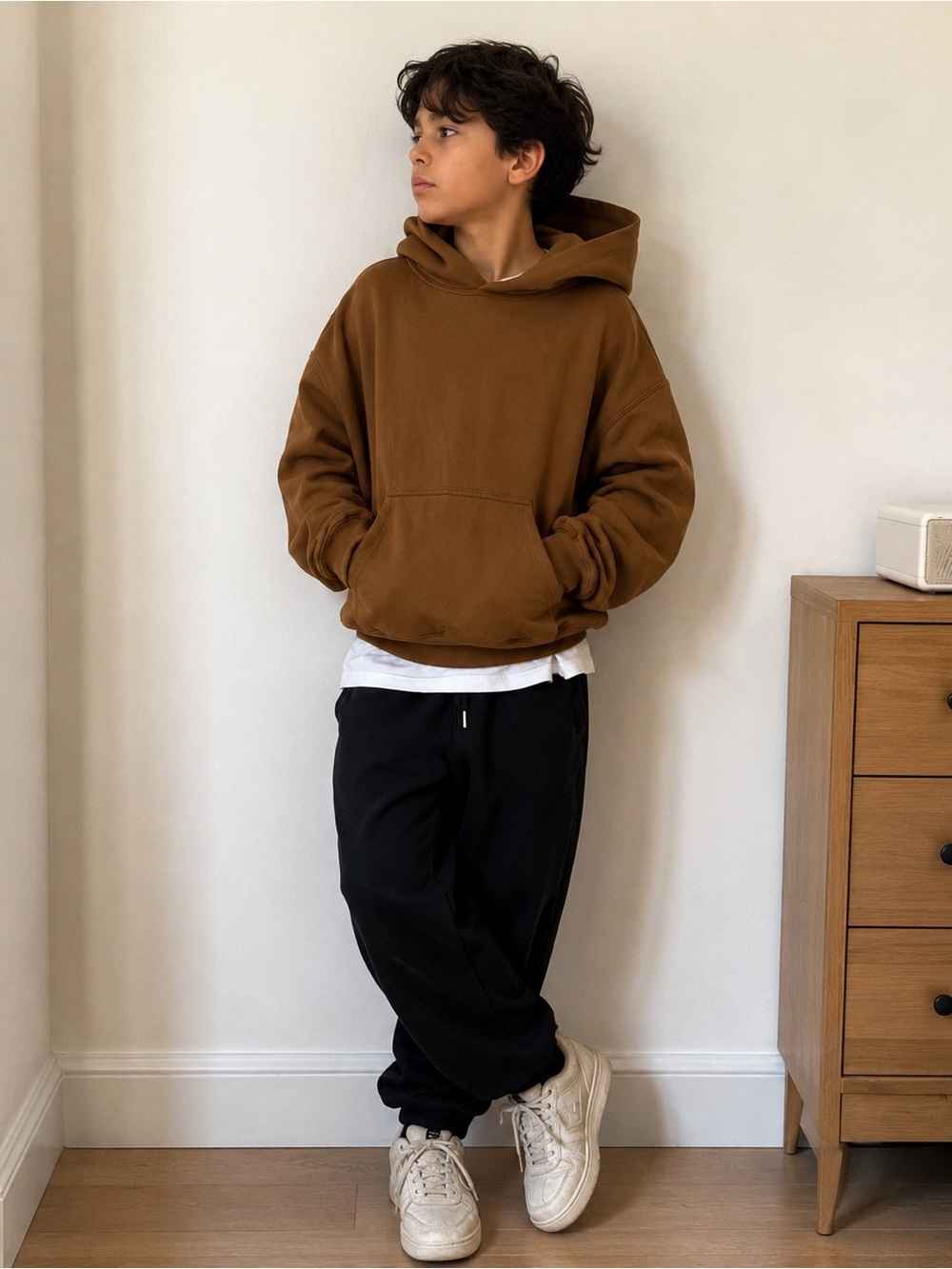 Yeezy Gap Brown Double Layer Hoodie Youth Large Oversized Cotton Luxury Heavy
